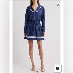 Charles Henry Border Print Long Sleeve Stretch Cotton Dress